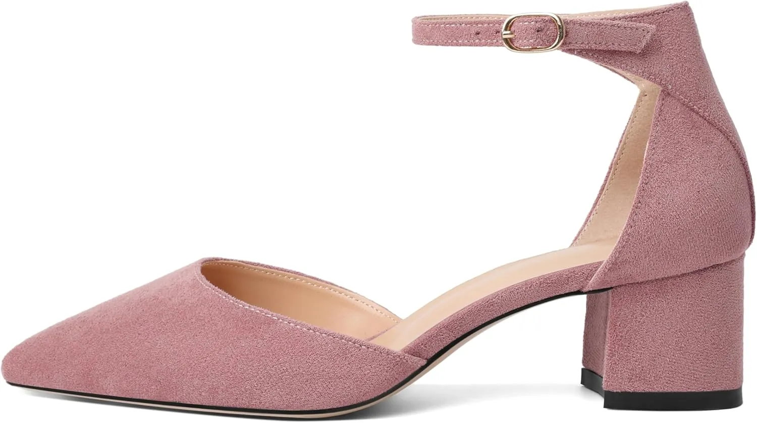 Mettesally Women's Low Block Heels Chunky Heel Closed Pointed Toe D'Orsay Pumps Ankle Strap Heeled Party Dress Shoes