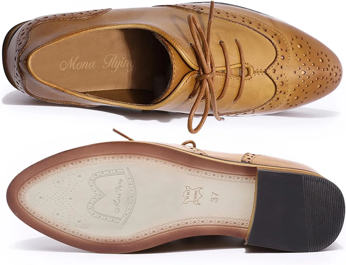 Mona flying Wingtip Oxfords for Women Lace-up Leather Shoes for Ladies