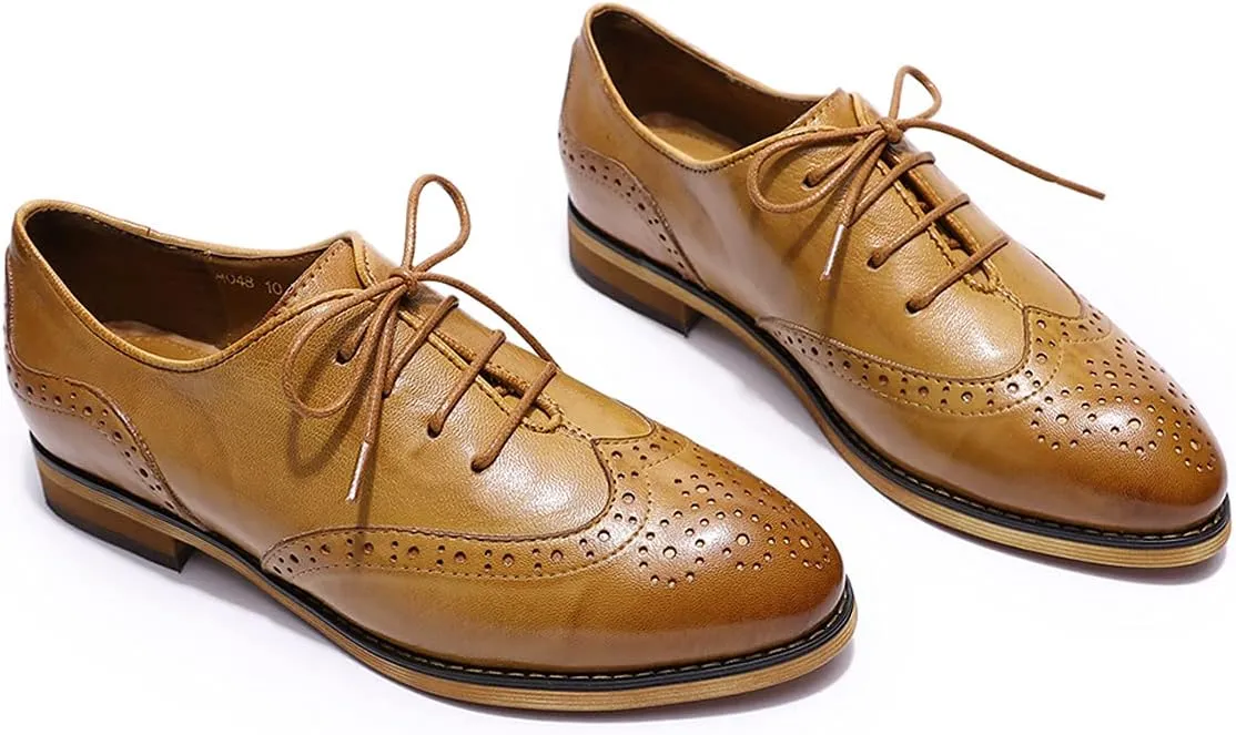 Mona flying Wingtip Oxfords for Women Lace-up Leather Shoes for Ladies