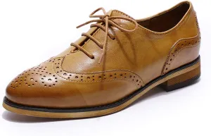 Mona flying Wingtip Oxfords for Women Lace-up Leather Shoes for Ladies