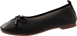 Nude Ballet Flats for Women Square Toe Ballerina Flat Dress Shoes with Bow Knot Comfortable Slip On Foldable Shoes