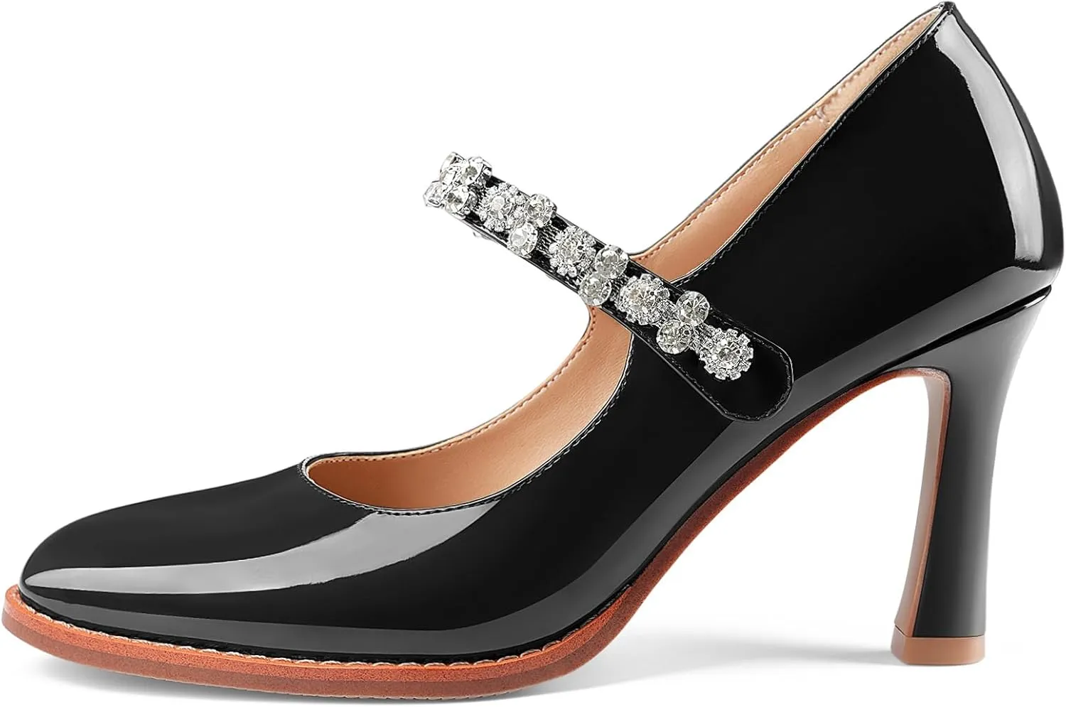 Oh Mispares Pointed Toe Heels for Women Mary Jane Stiletto Pumps Patent Leather Rhinestone Strap 3.5 Inch Dress Shoes for Wedding Party Prom