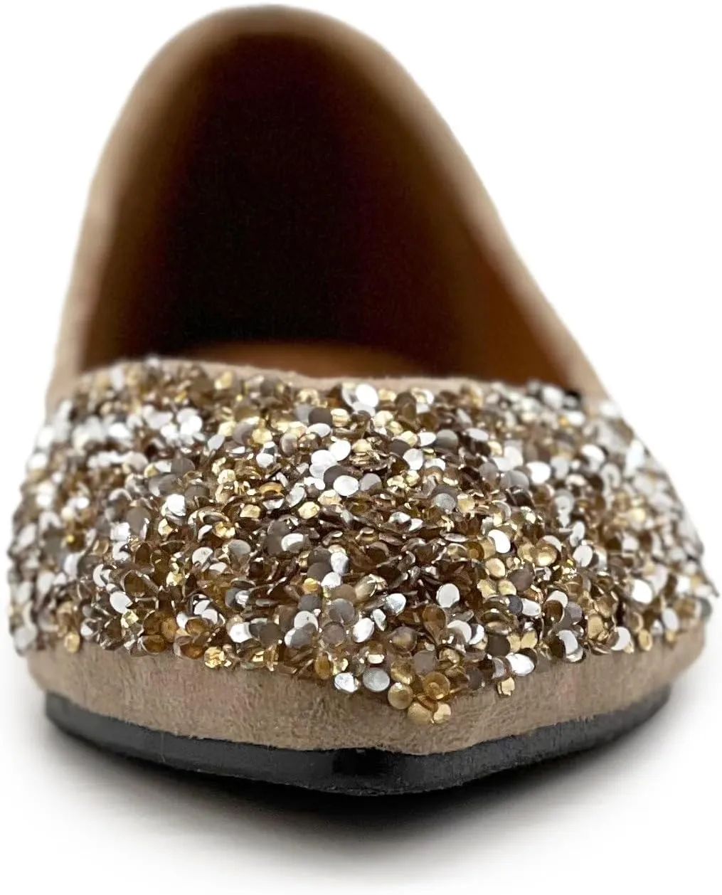Ollio Women's Shoes Faux Suede Rhinestone Studded Pointed Toe Ballet Flats F206