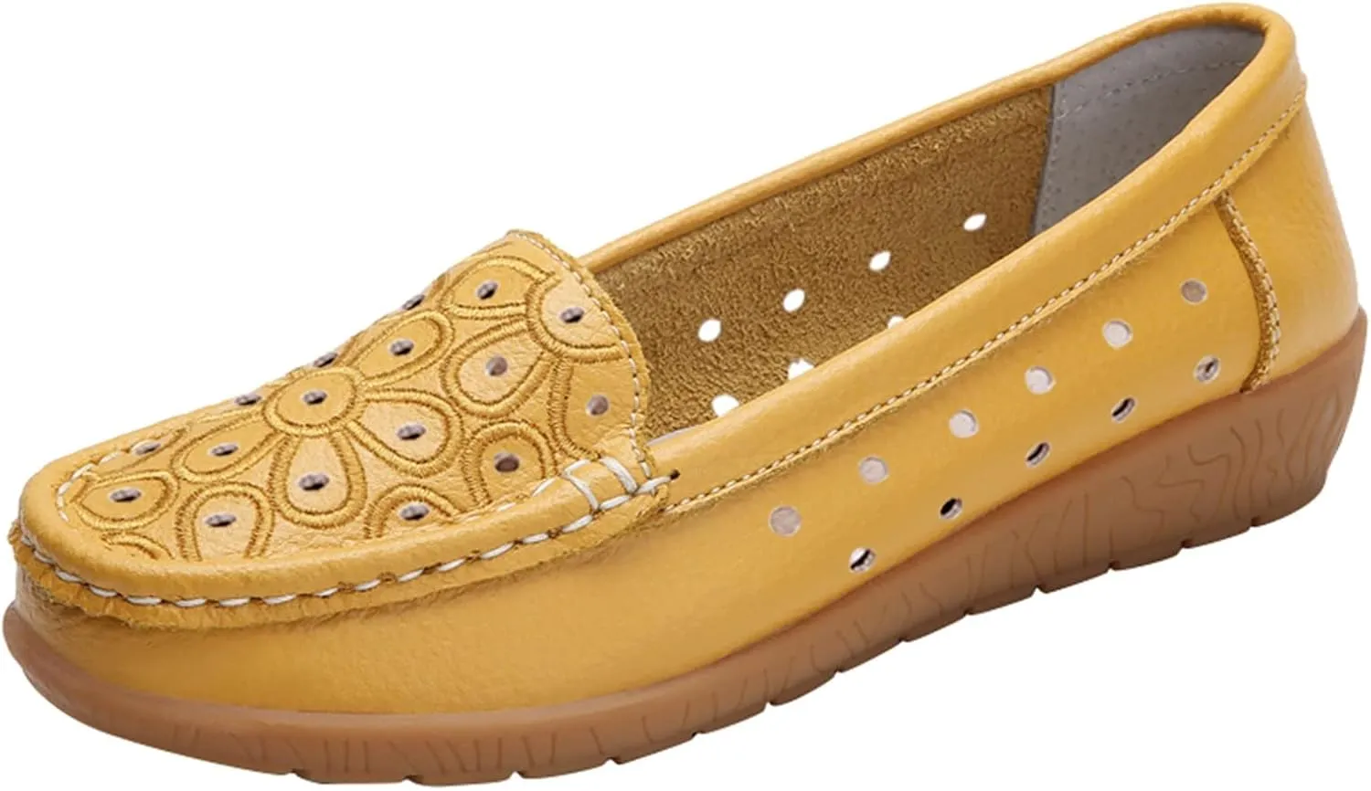 Orthopedic Slip-On Loafers for Women Hollow Out Leather Shoes Lightweight Breathable Walking Driving Shoes