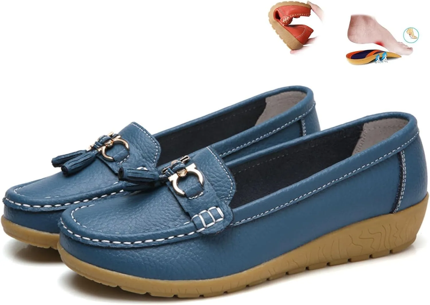 Orthopedic Women Breathable Leather Loafers Slip On Comfortable Walking Shoes for Work Casual Wear with Arch