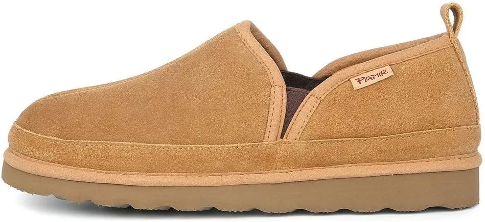 PAMIR Men's Genuine suede Indoor Outdoor Slippers Slip on moccasin shoes