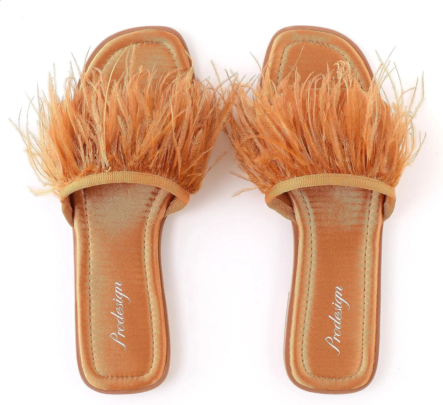 PRODESIGN Women Fur Slippers Fluffy Slides Open Toe Fuzzy Flat Sandal Home Outdoor Slippers