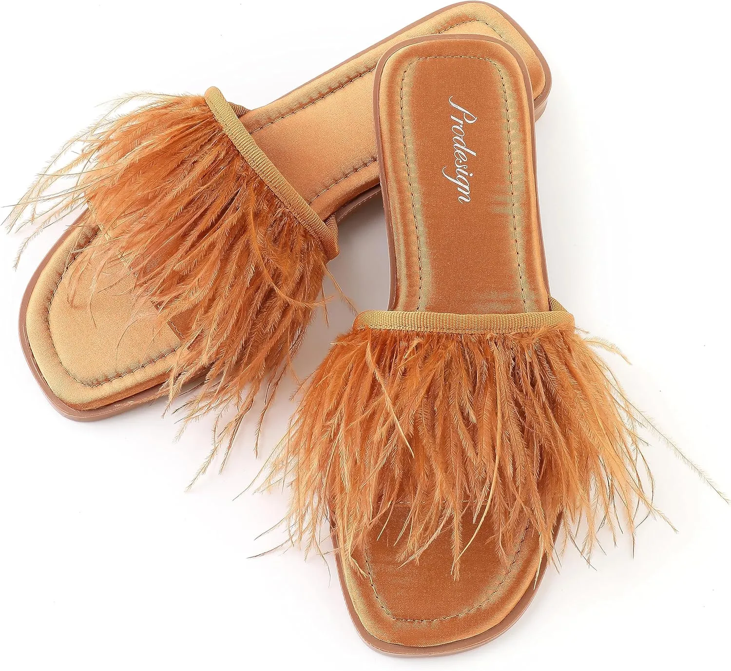 PRODESIGN Women Fur Slippers Fluffy Slides Open Toe Fuzzy Flat Sandal Home Outdoor Slippers