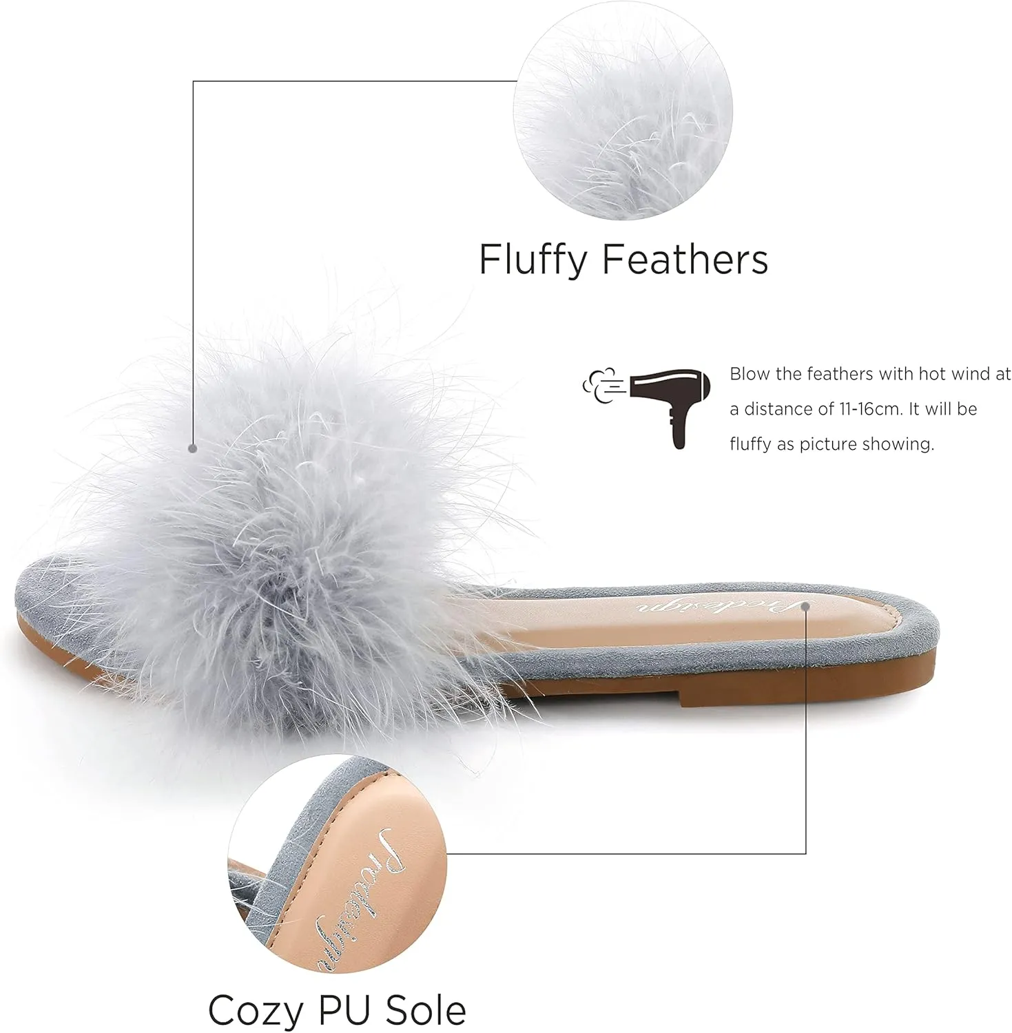 PRODESIGN Women Fur Slippers Fluffy Slides Open Toe Fuzzy Flat Sandal Home Outdoor Slippers