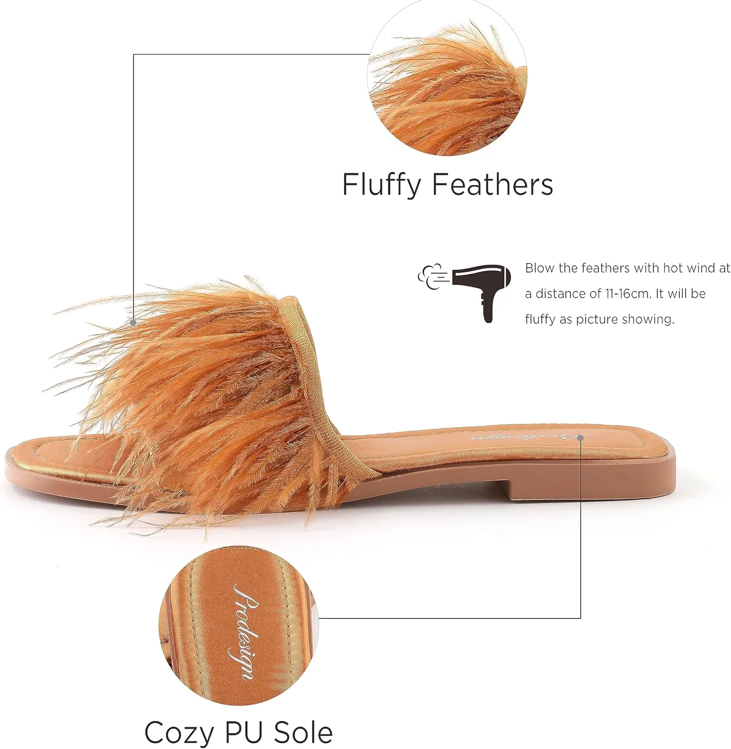 PRODESIGN Women Fur Slippers Fluffy Slides Open Toe Fuzzy Flat Sandal Home Outdoor Slippers