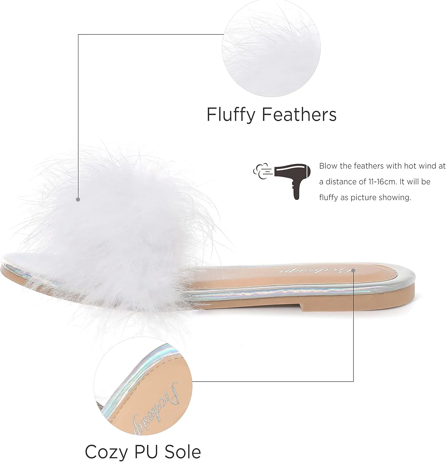 PRODESIGN Women Fur Slippers Fluffy Slides Open Toe Fuzzy Flat Sandal Home Outdoor Slippers
