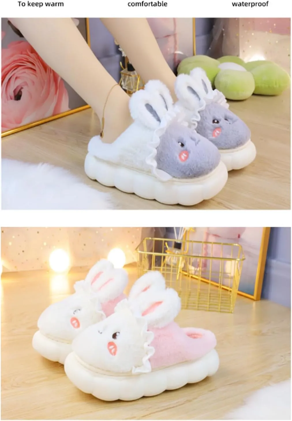 Rabbit Cute Cartoon Slippers Women's Home Slippers Four Autumn and Winter Warm Slippers