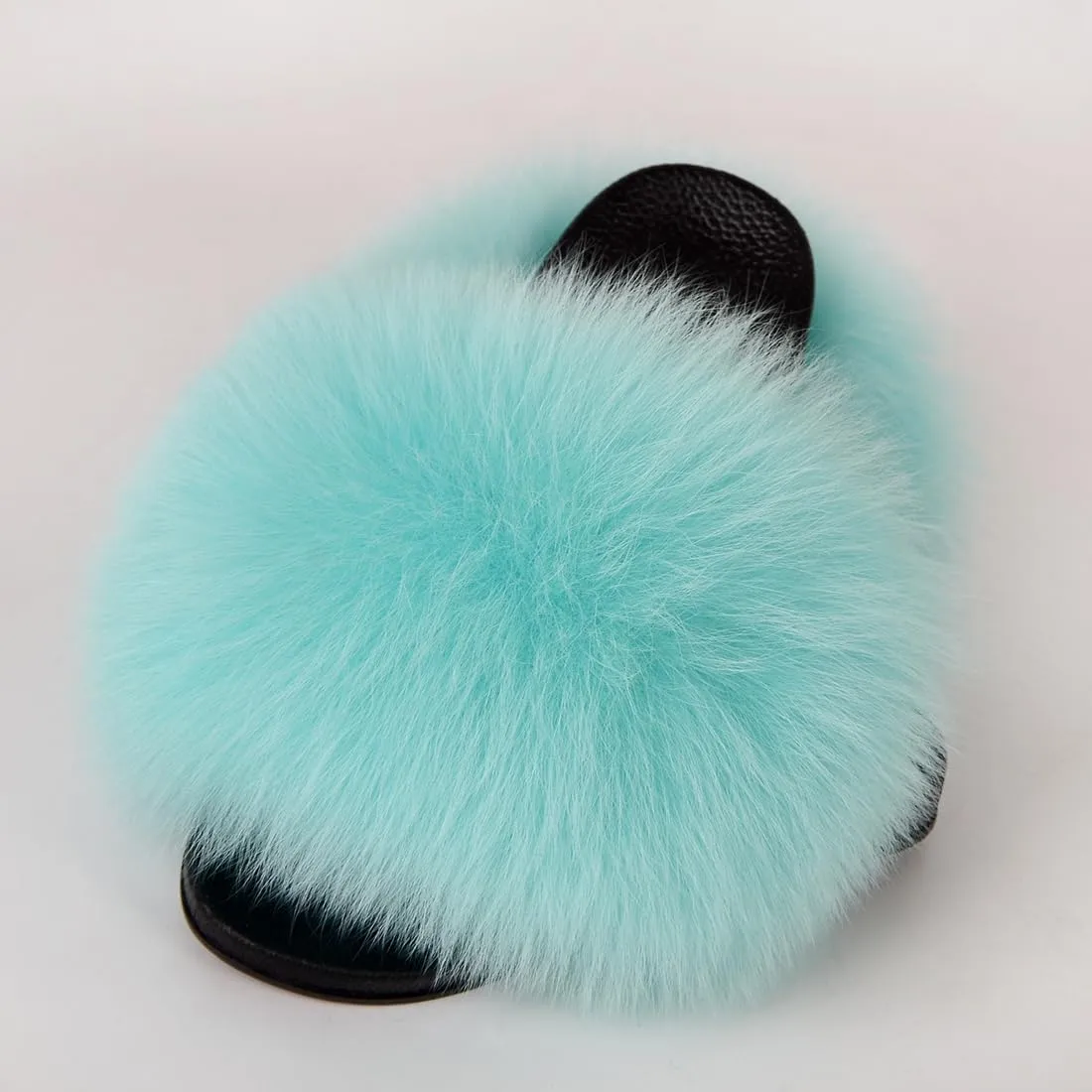 Real Fox Fur Slides Women Furry Fluffy Fur Slippers Open Toe Flat Slide Fur Sandals Outdoor Indoor