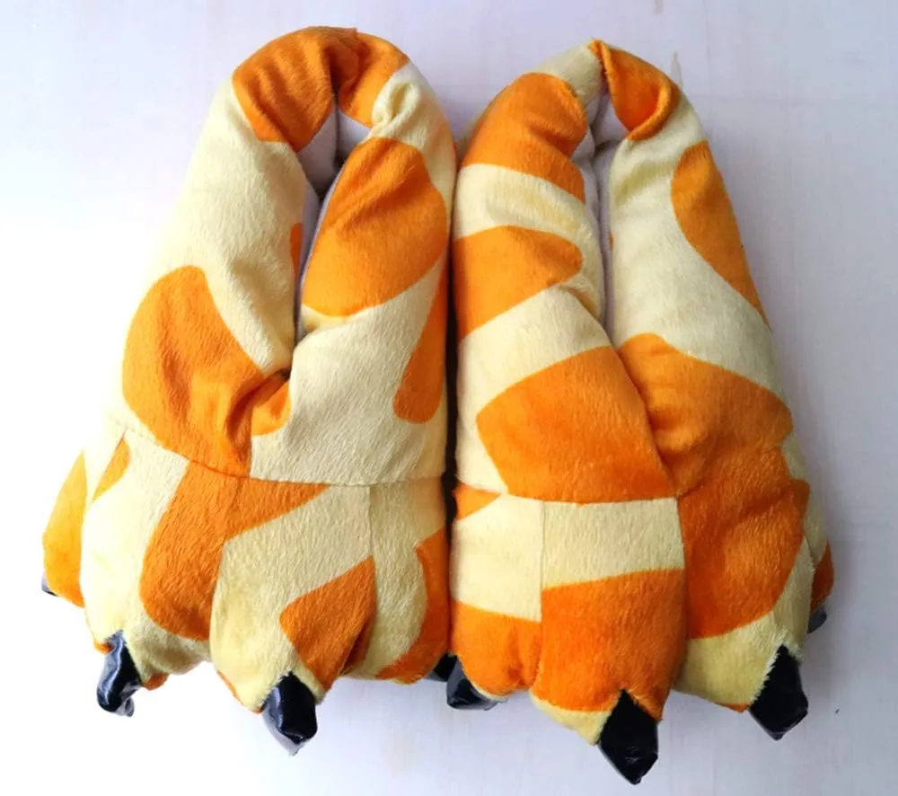 Rojeam Unisex Animal Costume Paw Claw Shoes Men Women Soft Plush Home Slippers