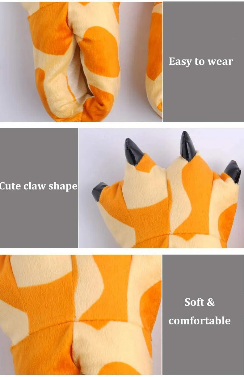 Rojeam Unisex Animal Costume Paw Claw Shoes Men Women Soft Plush Home Slippers
