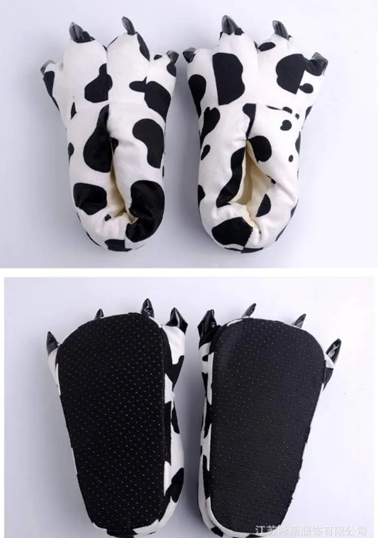 Rojeam Unisex Animal Costume Paw Claw Shoes Men Women Soft Plush Home Slippers