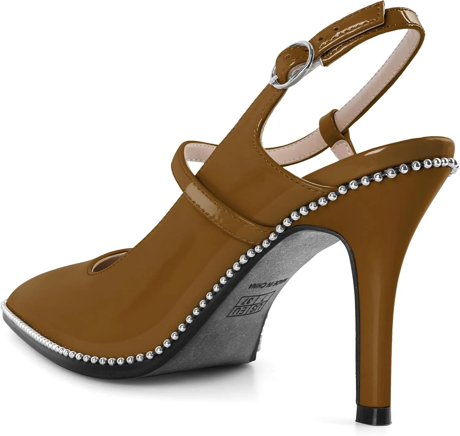 SAMMITOP Women Slingback Heels Ankle Strap Beaded D'Orsay Stiletto High Heel Close Pointed Toe Wedding Dress Pumps Shoes 3.5 Inch