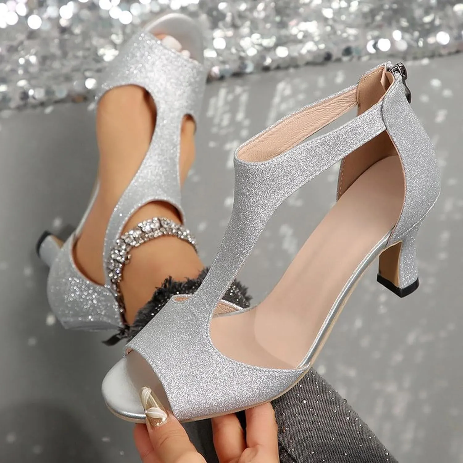 Sandals Women 2025 Summer Dress Shoes Casual Sandals Comfortable Open Toe Heels Shoes Back Zipper Stiletto