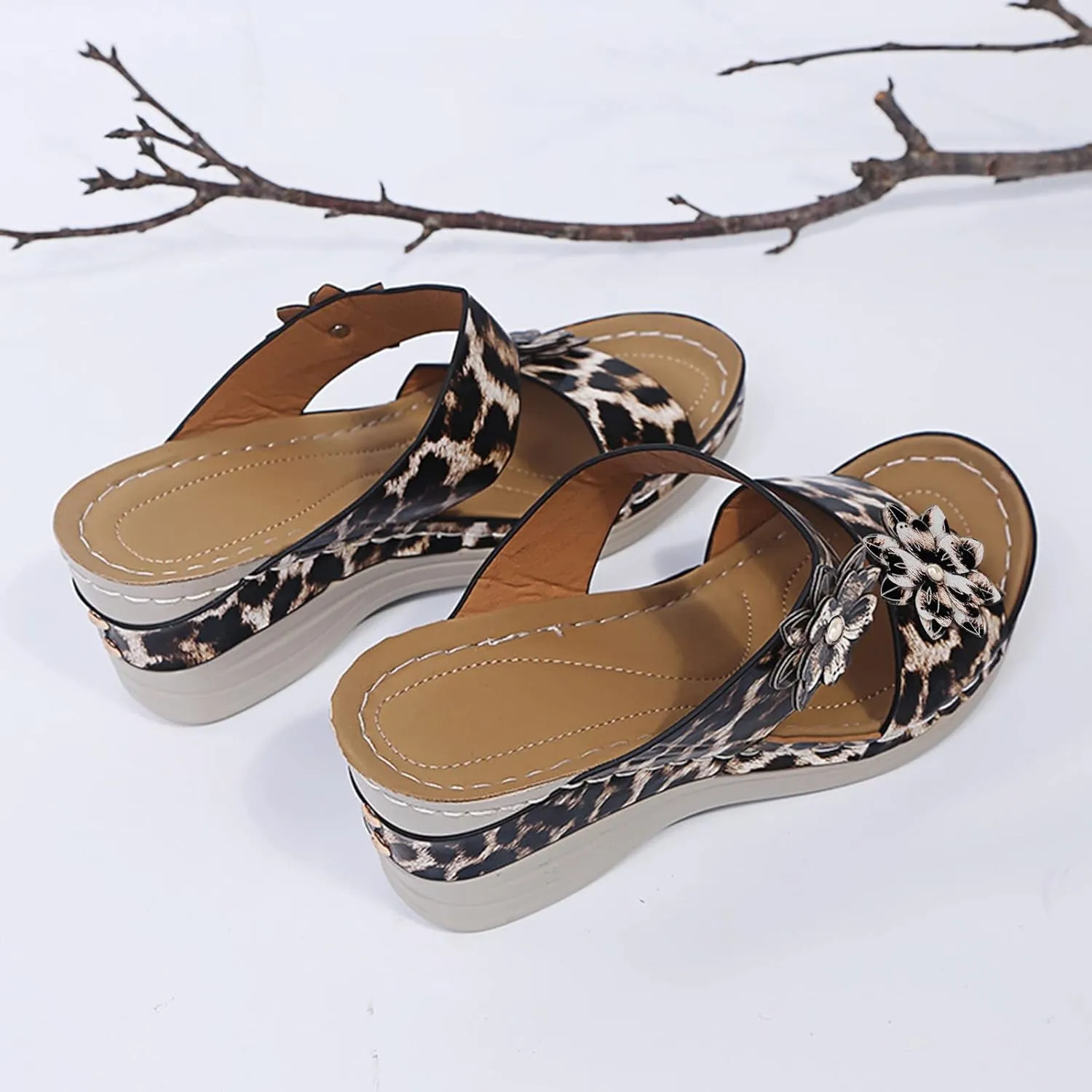 Sandals Women Fashion, Gladiator Sandals for Women Wide Floral Print Light Bottom Comfy Flip Flops Women Shoes