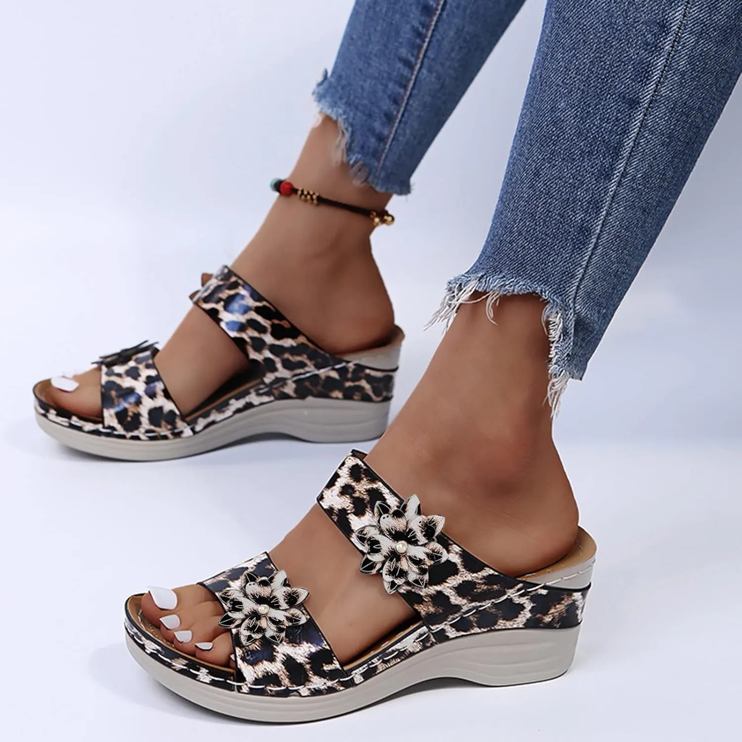 Sandals Women Fashion, Gladiator Sandals for Women Wide Floral Print Light Bottom Comfy Flip Flops Women Shoes