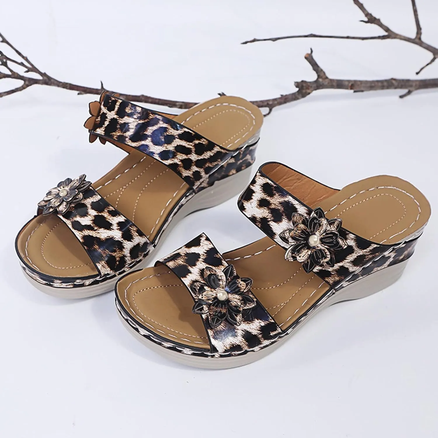 Sandals Women Fashion, Gladiator Sandals for Women Wide Floral Print Light Bottom Comfy Flip Flops Women Shoes