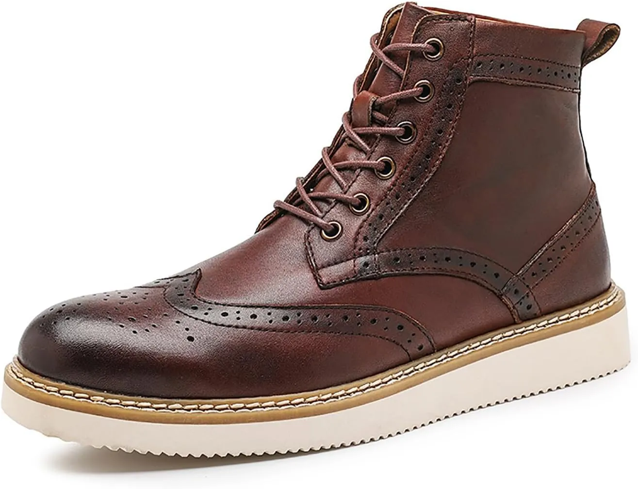 Santimon Mens Boots Casual Dress Motorcycle Boots Genuine Leather Wingtips Brogues Chelesa Boots Fashion Formal Boots for Men