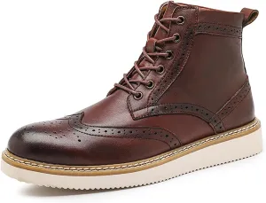 Santimon Mens Boots Casual Dress Motorcycle Boots Genuine Leather Wingtips Brogues Chelesa Boots Fashion Formal Boots for Men