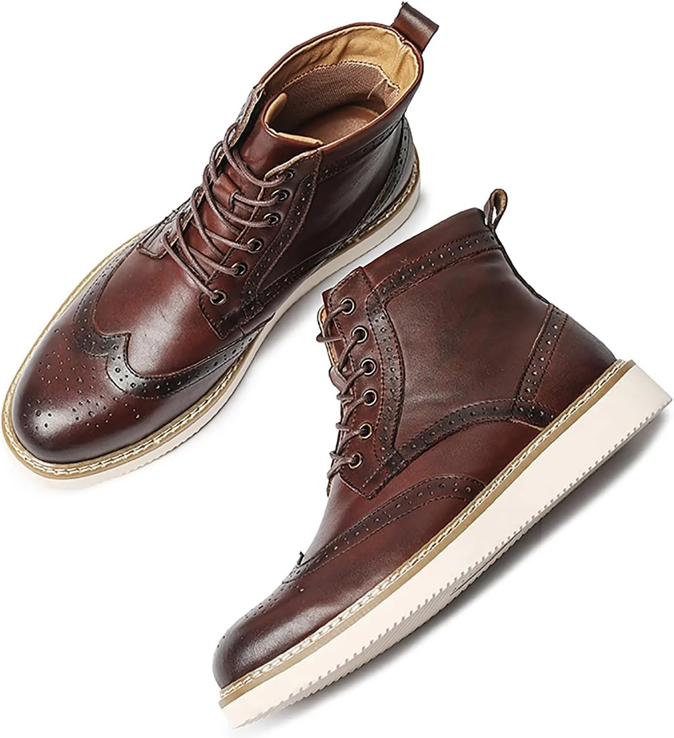 Santimon Mens Boots Casual Dress Motorcycle Boots Genuine Leather Wingtips Brogues Chelesa Boots Fashion Formal Boots for Men