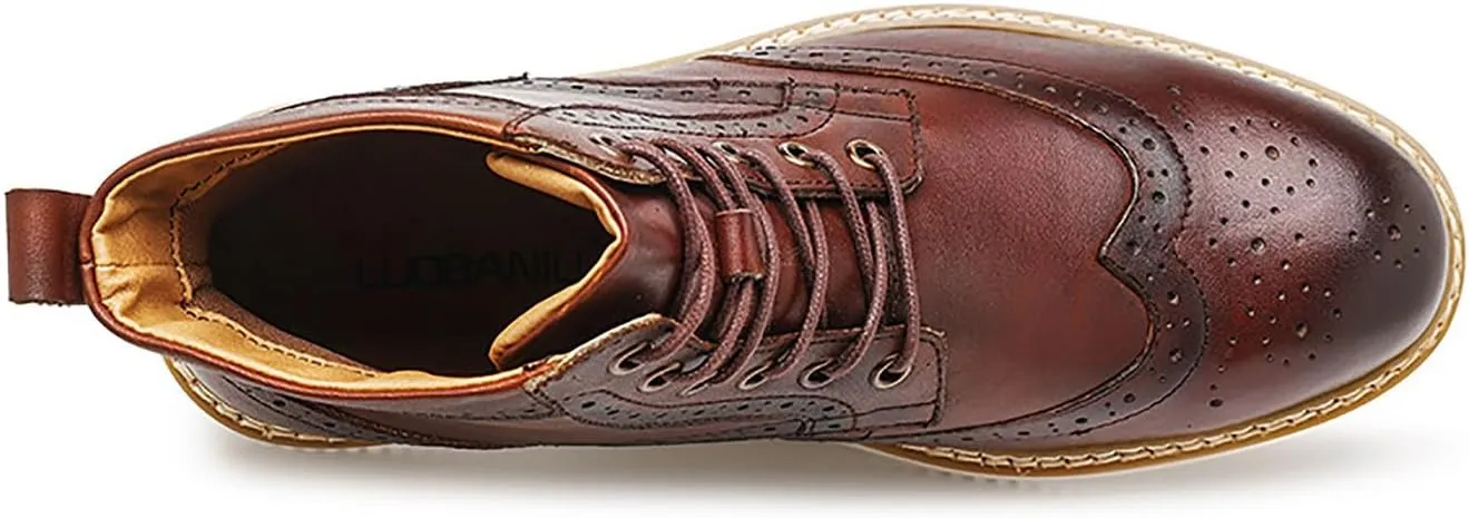 Santimon Mens Boots Casual Dress Motorcycle Boots Genuine Leather Wingtips Brogues Chelesa Boots Fashion Formal Boots for Men