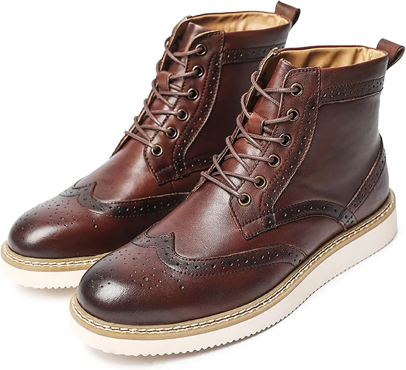 Santimon Mens Boots Casual Dress Motorcycle Boots Genuine Leather Wingtips Brogues Chelesa Boots Fashion Formal Boots for Men