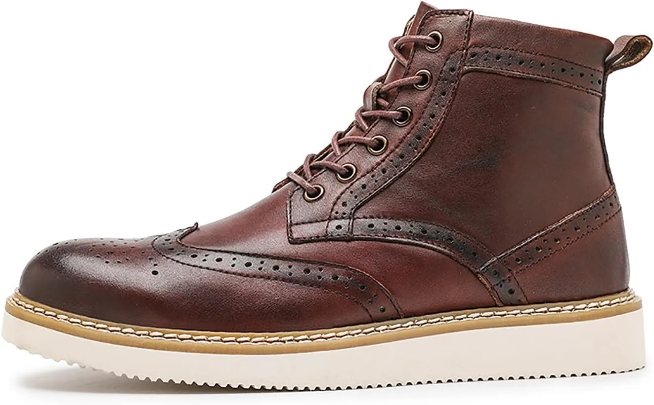 Santimon Mens Boots Casual Dress Motorcycle Boots Genuine Leather Wingtips Brogues Chelesa Boots Fashion Formal Boots for Men