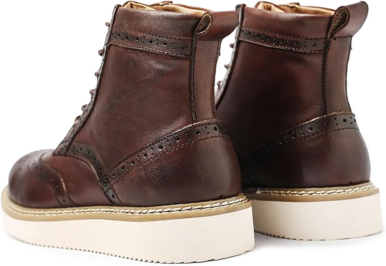 Santimon Mens Boots Casual Dress Motorcycle Boots Genuine Leather Wingtips Brogues Chelesa Boots Fashion Formal Boots for Men
