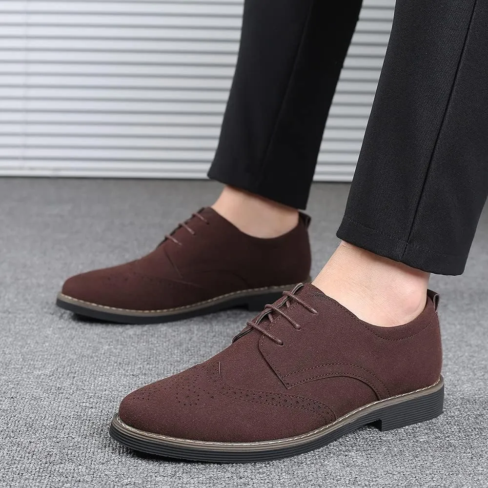 Santimon Mens Fashion Suede Leather Wingtip Oxfords Business Dress Casual Brogue Derby Shoes