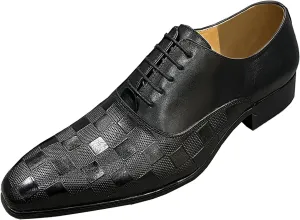 Santimon Men's Formal Dress Oxfords Genuine Leather Fashion Plaid Oxfords Tuxedo Business Casual Shoes for Men