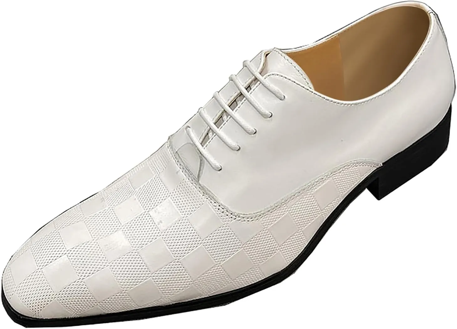 Santimon Men's Formal Dress Oxfords Genuine Leather Fashion Plaid Oxfords Tuxedo Business Casual Shoes for Men