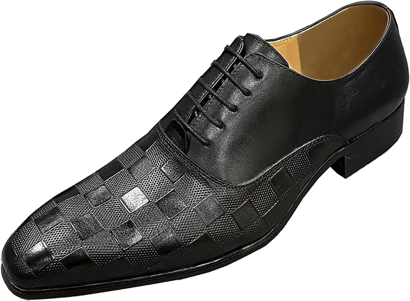 Santimon Men's Formal Dress Oxfords Genuine Leather Fashion Plaid Oxfords Tuxedo Business Casual Shoes for Men