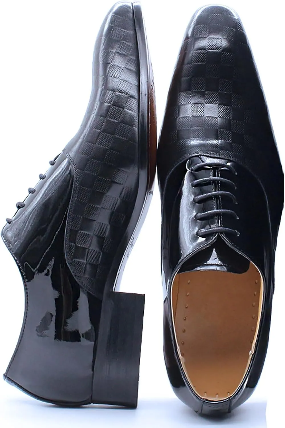 Santimon Men's Formal Dress Oxfords Genuine Leather Fashion Plaid Oxfords Tuxedo Business Casual Shoes for Men