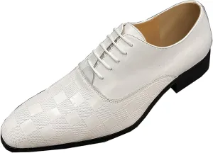Santimon Men's Formal Dress Oxfords Genuine Leather Fashion Plaid Oxfords Tuxedo Business Casual Shoes for Men