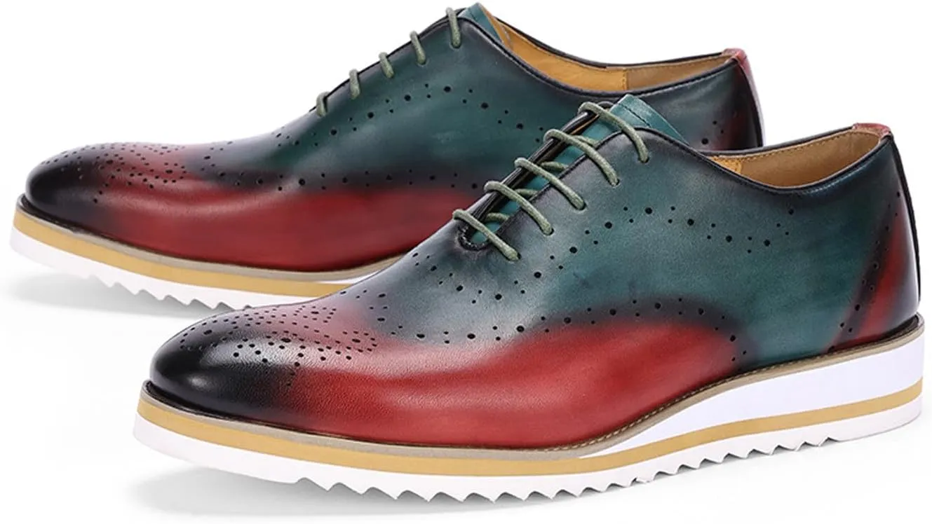 Santimon Mens Formal Dress Plain Toe Oxfords - Genuine Leather Derby Shoes for Weddings, Business, Prom & Tuxedo - Comfortable & Fashion Wingtips Brgues Oxfords for Men