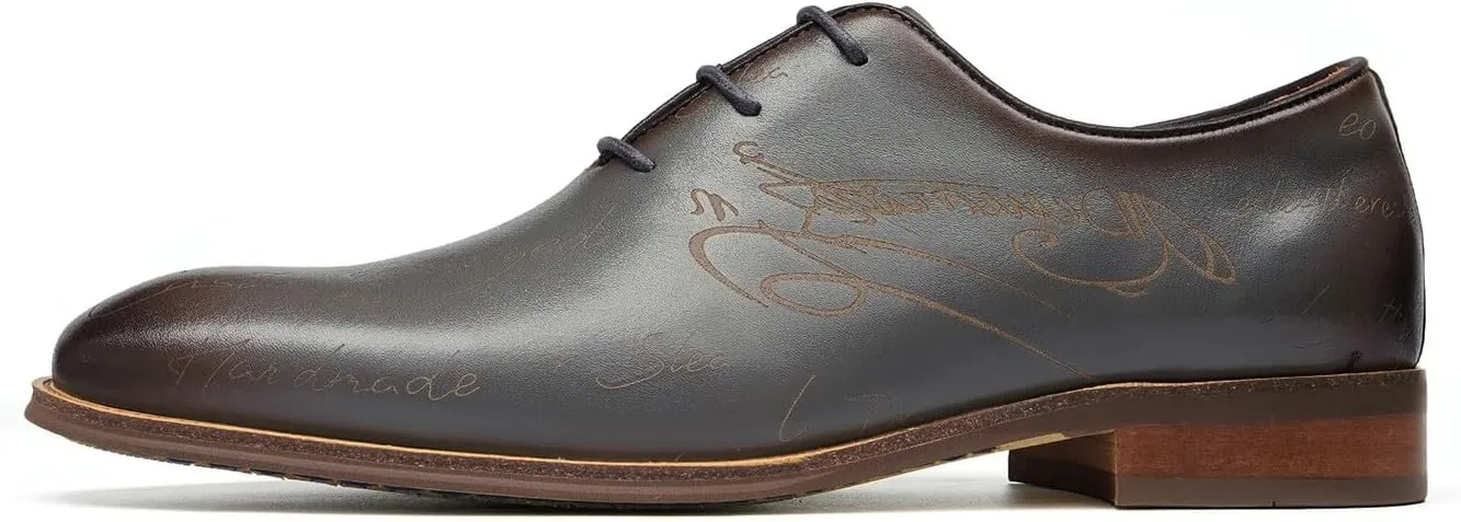 Santimon Men’s Genuine Leather Plain Toe Oxfords - Formal Dress Derby Shoes for Weddings, Business, Prom & Tuxedo - Lightweight & Comfortable Modern Fashion