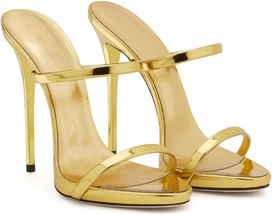 Sexy Open Toe women's sandals Platform Stiletto Gold heels Silver Women Two Straps Mules Slip on Slingback Party Prom Evening Dance Shoes
