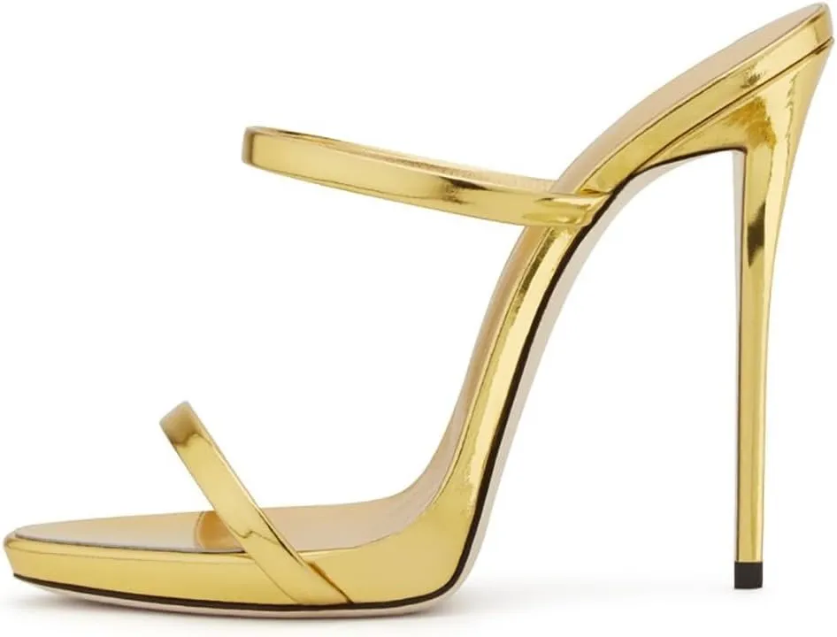 Sexy Open Toe women's sandals Platform Stiletto Gold heels Silver Women Two Straps Mules Slip on Slingback Party Prom Evening Dance Shoes