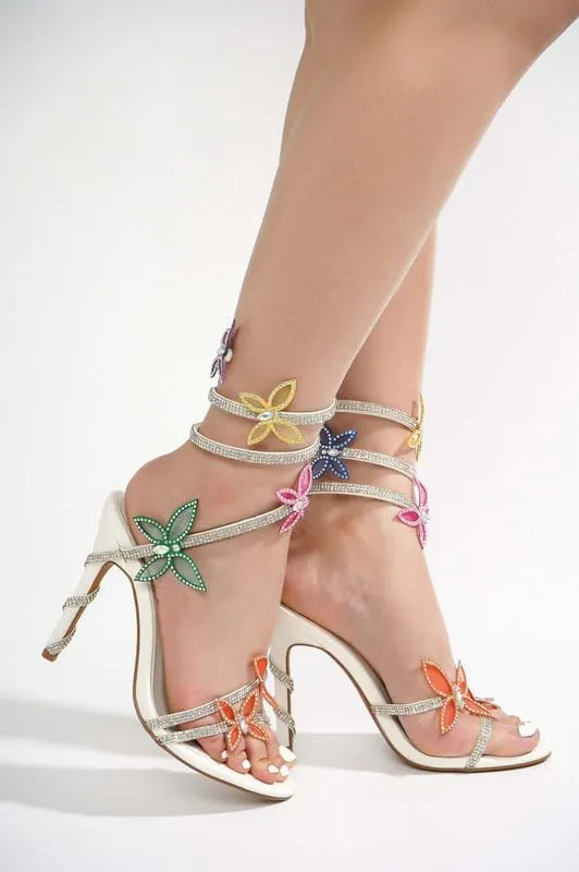sexytag Diamante Heels Butterfly Wrap Around Strap Fantasy Rhinestone Sparkly Stiletto Heel Sandals
