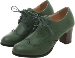 SHEMEE Women's Chunky High Heels Wingtip Oxfords Round Toe Lace Up Stacked Block Heel Vintage Brogues Pumps Shoes