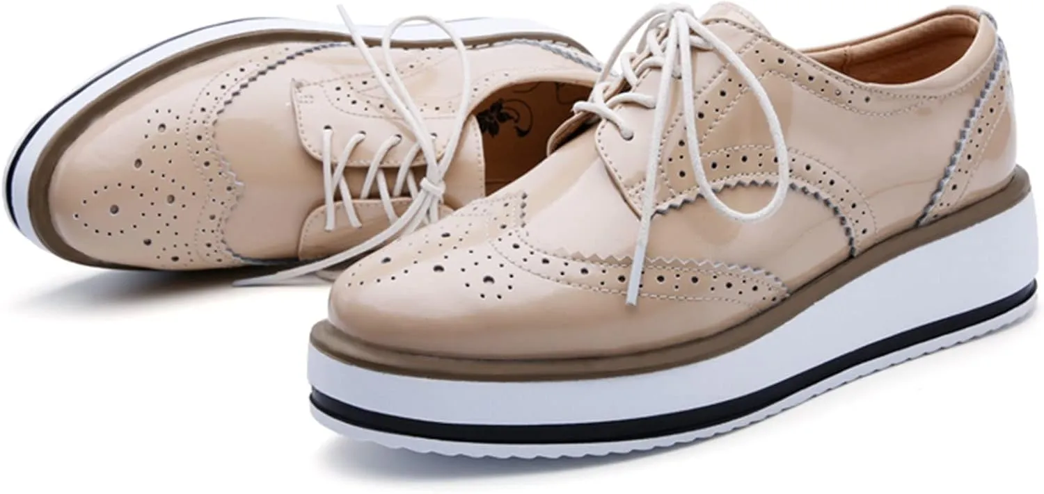 SHEMEE Women's Platform Low Heels Flat Lace Up Wingtip Oxfords Pumps Wedge Vintage Round Toe Brogues Dress Shoes