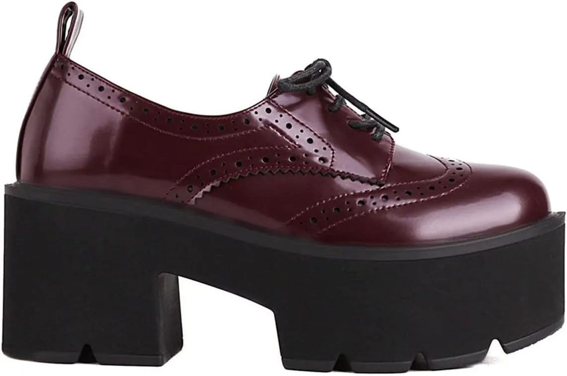 SHEMEE Women's Vintage Wingtip Oxfords Pumps Chunky Platform Block High Heel Round Toe Lace Up Gothic Brogue Shoes