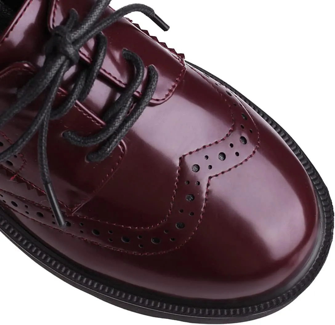 SHEMEE Women's Vintage Wingtip Oxfords Pumps Chunky Platform Block High Heel Round Toe Lace Up Gothic Brogue Shoes