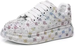 Shiny Sneakers for Women Sparkling Chunky Shoes Glitter Platform Sneakers Trendy Floral Walking Shoes