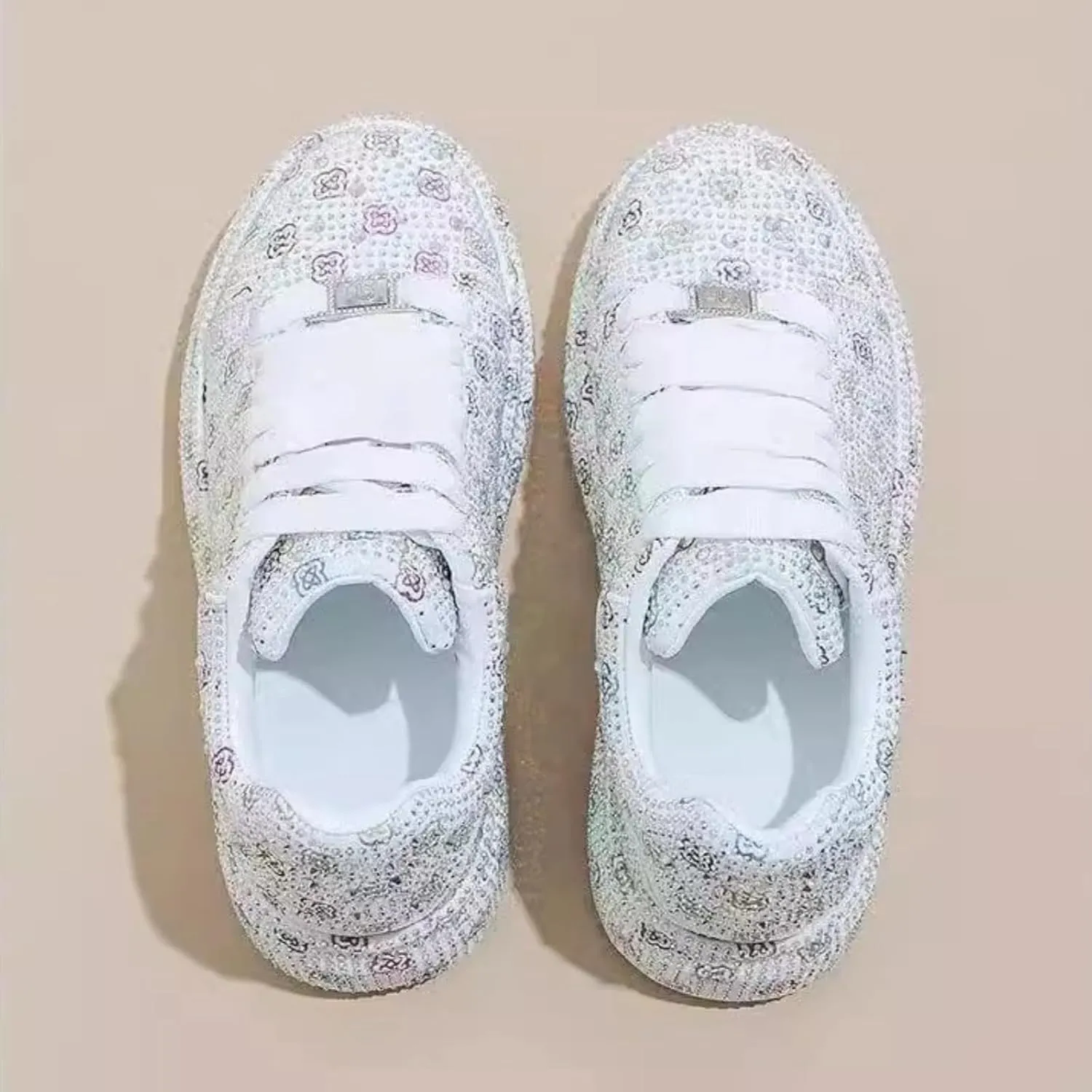 Shiny Sneakers for Women Sparkling Chunky Shoes Glitter Platform Sneakers Trendy Floral Walking Shoes