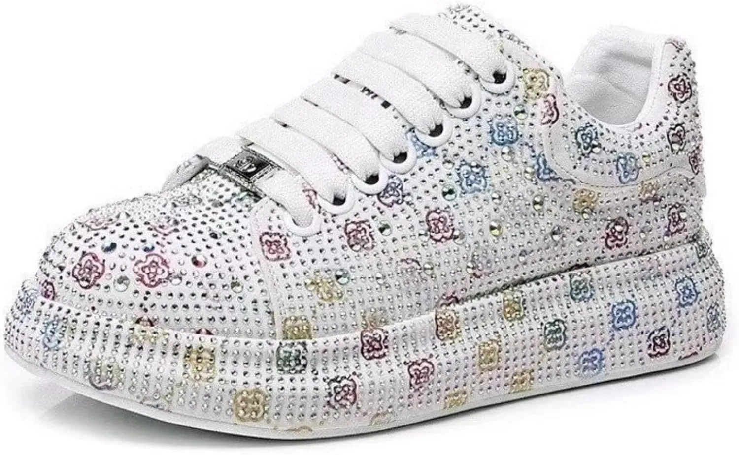 Shiny Sneakers for Women Sparkling Chunky Shoes Glitter Platform Sneakers Trendy Floral Walking Shoes